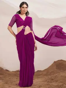 Tikhi Imli Solid Saree With Embroidered Blouse