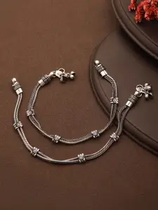Saraf RS Jewellery Payal Pack Of 2 Rhodium-Plated Artificial Beads Beaded Anklets