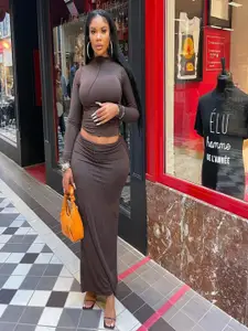 StyleCast Brown Round Neck Top With Skirt