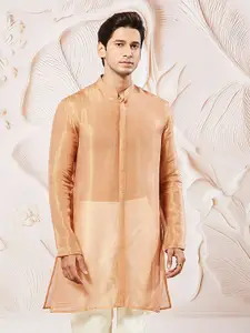 VASTRAMAY Mandarin Collar Tissue Silk Straight Kurta