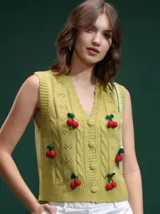 ESPYR By Tokyo Talkies Women Embellished Sleeveless Cardigan Sweater