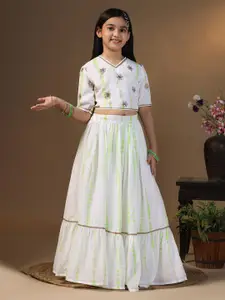 FASHION DREAM Girls Printed Sequinned Ready to Wear Lehenga & Blouse