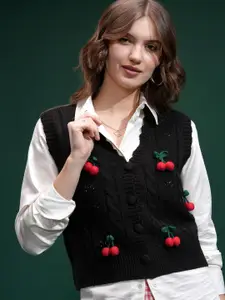 ESPYR By Tokyo Talkies Women Embellished Sleeveless Cardigan Sweater