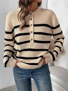 DressBerry Striped Mandarin Collar Top