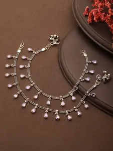 Saraf RS Jewellery Rhodium-Plated Artificial Beads Beaded Anklets