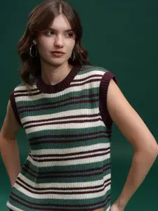 Tokyo Talkies Women Self Design Sleeveless Round Neck Sweater