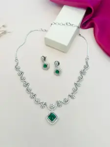 ABDESIGNS Enchanting Silver Plated American Diamond Necklace