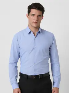 Peter England Men Slim Fit Spread Collar Micro Checked Cotton Formal Shirt