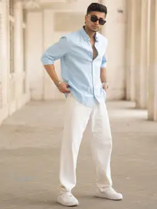 Powerlook Men Spread Collar Micro Checked Cotton Casual Shirt