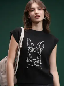 Tokyo Talkies Women Sleeveless Round Neck Embroidered Sweater