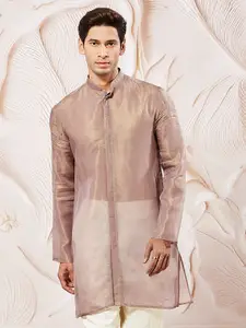 VASTRAMAY Mandarin Collar Tissue Silk Straight Kurta