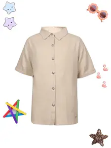 PAMPOLINA Girls Relaxed Fit Spread Collar Solid Cotton Casual Shirt
