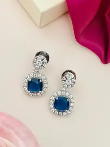 ABDESIGNS Silver-Plated Classic American Diamond Studded Drop Earrings