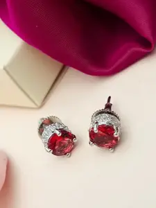 ABDESIGNS Silver-Plated American Diamond Studded Classic Studs Earrings