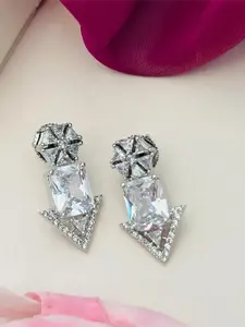 ABDESIGNS Silver-Plated Classic American Diamond Studded Drop Earrings