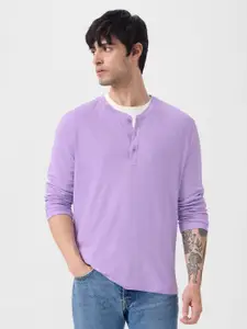 The Souled Store Men Solid Henley Neck Cotton Oversized T-shirt
