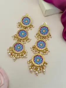 ABDESIGNS Gold-Plated Classic Stone Studded & Beaded Drop Earrings