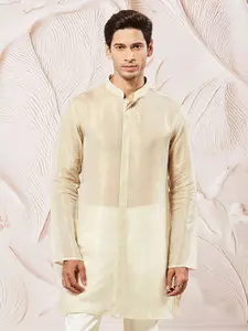 VASTRAMAY Mandarin Collar Tissue Silk Straight Kurta