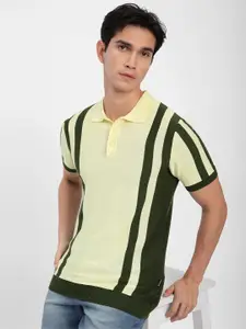 Beyoung Men Striped Polo Collar Cotton T-shirt