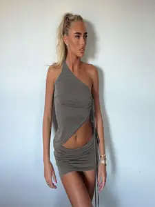 StyleCast Grey One Shoulder Crop Top With Skirt