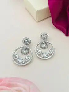 ABDESIGNS Silver-Plated Classic American Diamond Studded Drop Earrings