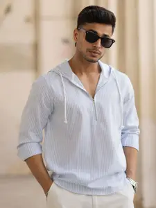 Powerlook Men Hood Vertical Striped Casual Shirt