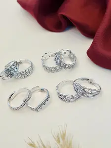ABDESIGNS Set of 4 Silver-Plated Floral Design Toe Rings