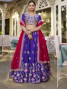 LOOKNBOOK ART Embroidered Thread Work Ready to Wear Lehenga & Unstitched Blouse With Dupatta