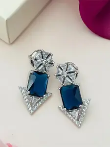 ABDESIGNS Silver-Plated Classic American Diamond Studded Drop Earrings