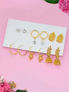 PRIVIU Set of 6 Gold Plated Hoop, Jhumkas & Studs Earrings