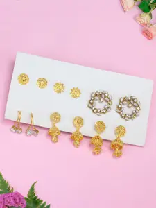 PRIVIU Set of 6 Gold Plated Hoop, Jhumkas & Studs Earrings