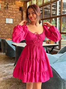 TANDUL Puff Sleeve Fit & Flare Dress