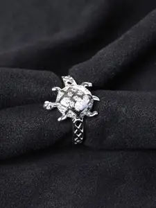 Clara Men 925 Sterling Silver Platinum-Plated Zirconia-Studded Adjustable Finger Ring