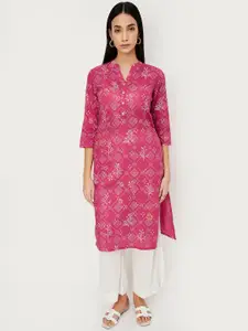 max Women Floral Yoke Design Flared Sleeves Mirror Work Kurta