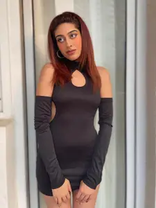 TANDUL Women Keyhole Neck Mini Bodycon Dress