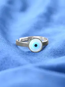 Clara Men 925 Sterling Silver Platinum-Plated Evil Eye Cubic Zirconia-Studded Finger Ring