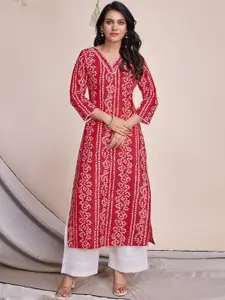MOJILAA Women Ethnic Motifs Printed Mirror Work Indie Prints Kurta
