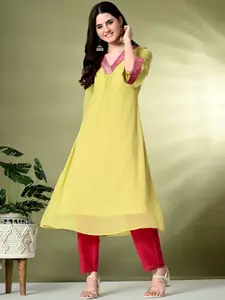 Sangria V-Neck A-Line Kurtas