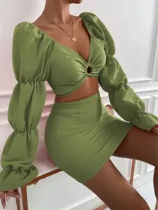 TANDUL Cut-Outs Puff Sleeve Sheath Mini Dress