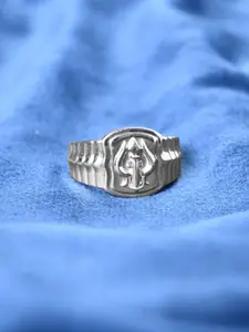 Clara Men 925 Sterling Silver Platinum-Plated Trishul Finger Ring