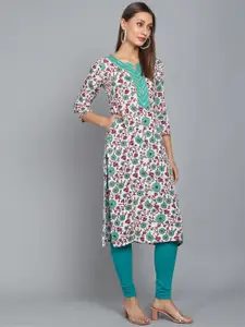 Anouk Women Geometric Printed Keyhole Neck Thread Work Liva Kurta