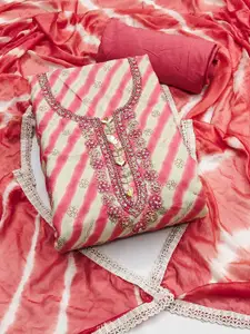 KALINI Leheriya Printed Beads and Stones Unstitched Dress Material