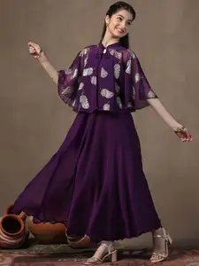 FASHION DREAM Girls Fit & Flare Maxi Dress With Cape Shrug