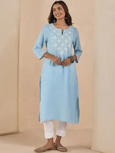 Likha Women Ethnic Motifs Yoke Design Keyhole Neck Flared Sleeves Mirror Work Kurta