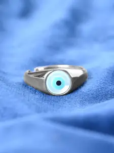 Clara Men 925 Sterling Silver Platinum-Plated Cubic Zirconia-Studded Finger Ring