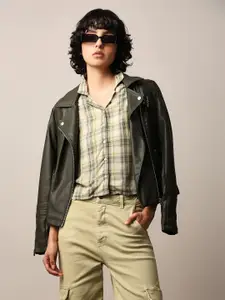 ONLY Women Tartan Checks Opaque Crop Casual Shirt