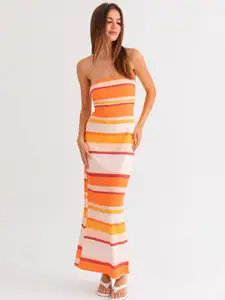TANDUL Women Strapless Striped Maxi Sheath Dress