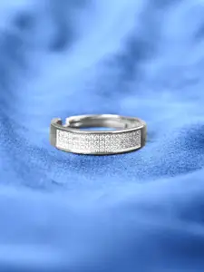 Clara Men 925 Sterling Silver Platinum-Plated Cubic Zirconia-Studded Finger Ring