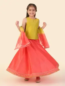 Fabindia Girls Foil Print Cotton Ready to Wear Lehenga & Blouse With Dupatta