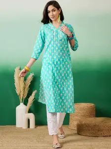 Vastramyaa Geometric Printed V-Neck Pure Cotton Straight Kurta